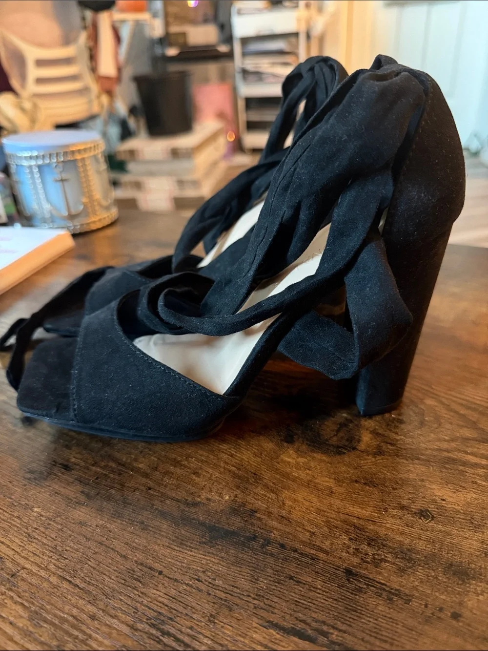 Wild Diva Black Lace-Up Platform Heels